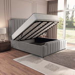 Washington Upholstered Ottoman Bed - Silver Plush Velvet