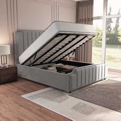 Washington Upholstered Ottoman Bed - Silver Plush Velvet