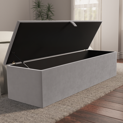 Cubed Ottoman Storage Box - Silver Plush Velvet