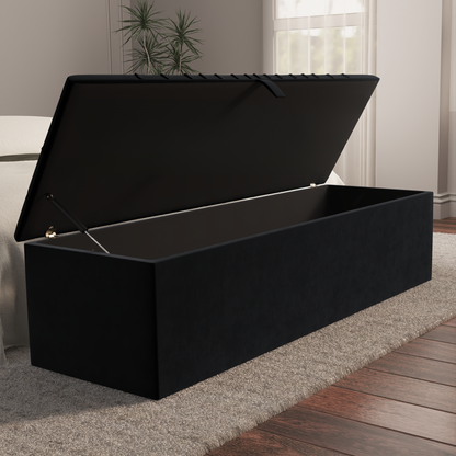 Sunrise Ottoman Storage Box - Black Plush Velvet