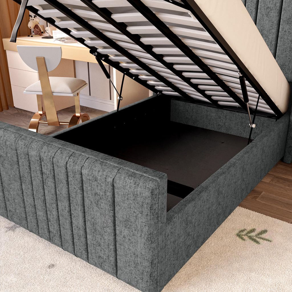 Cambridge Kids Upholstered Ottoman Bed - Charcoal Chenille