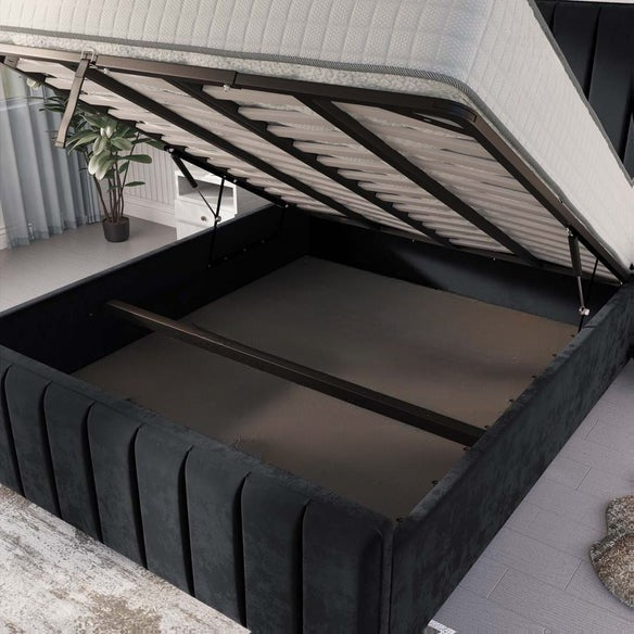 Lisbon Upholstered Ottoman Bed - Black Plush Velvet