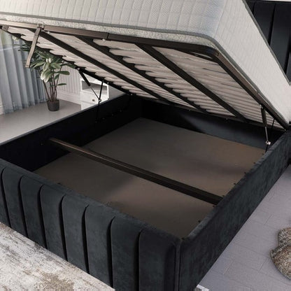 Lisbon Upholstered Ottoman Bed - Black Plush Velvet