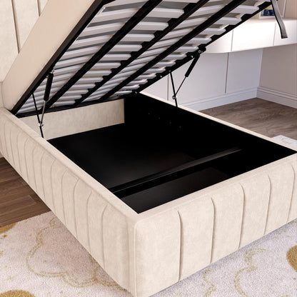 Milan Kids Upholstered Ottoman Bed - Cream Naples