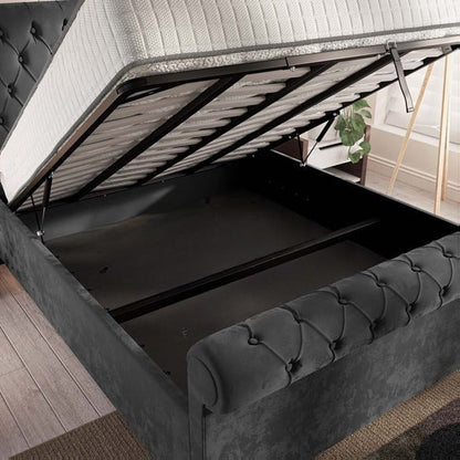 Berlin Upholstered Ottoman Bed - Steel Plush Velvet