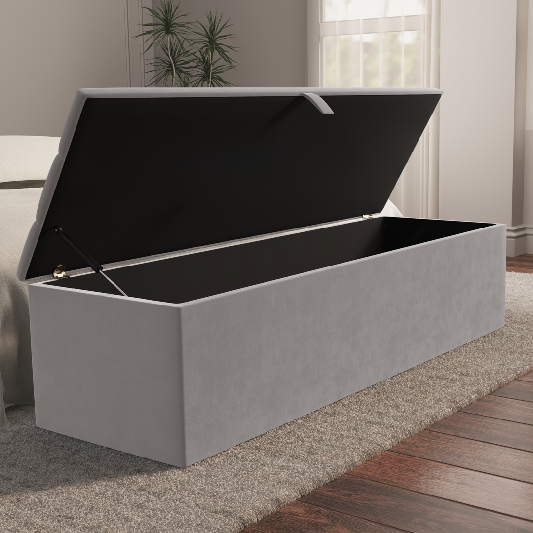 Athens Ottoman Storage Box - Silver Plush Velvet