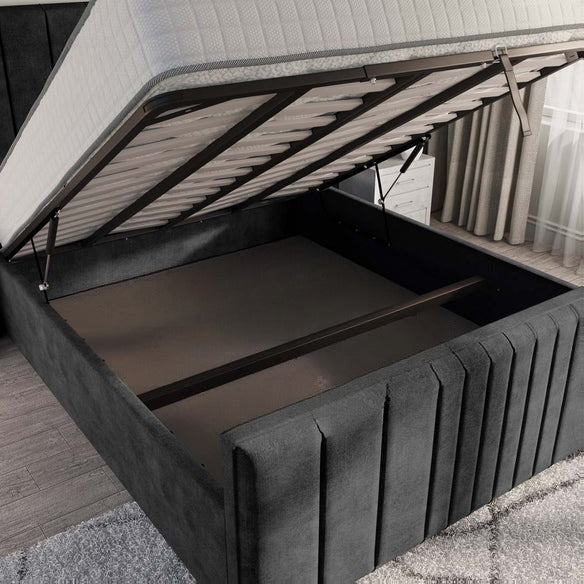 Cambridge Upholstered Ottoman Bed - Charcoal Coniston