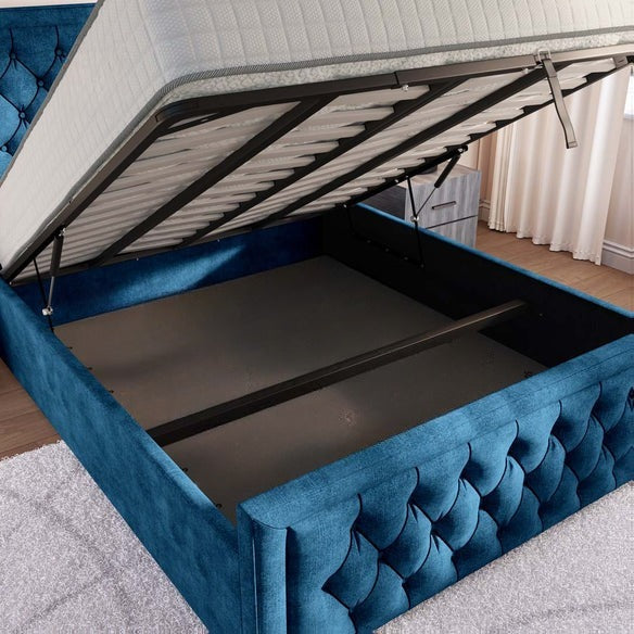 Valencia Upholstered Ottoman Bed - Blue Coniston