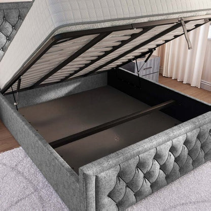 Valencia Upholstered Ottoman Bed - Silver Chenille