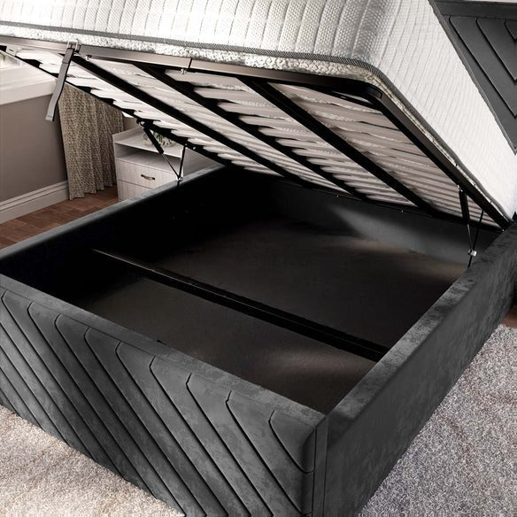 Oxford Upholstered Ottoman Bed - Steel Plush Velvet