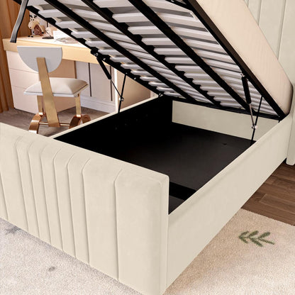 Cambridge Kids Upholstered Ottoman Bed - Cream Plush Velvet