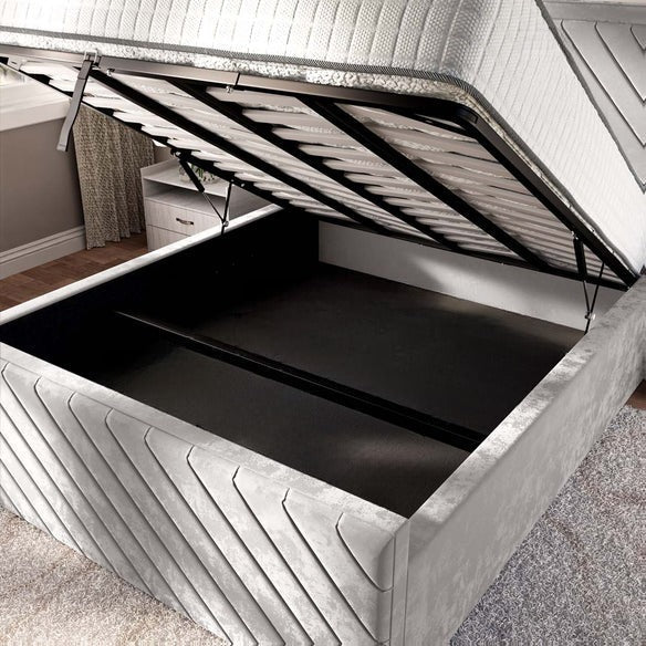 Oxford Upholstered Ottoman Bed - Silver Plush Velvet