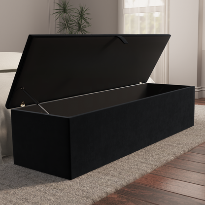 Cubed Ottoman Storage Box - Black Plush Velvet