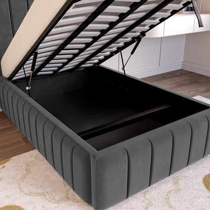 Milan Kids Upholstered Ottoman Bed - Steel Plush Velvet
