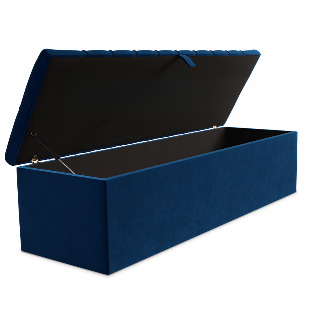 Chesterfield Ottoman Storage Box - Blue Plush Velvet