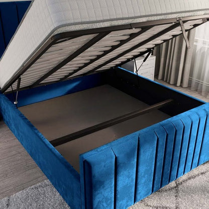 Cambridge Upholstered Ottoman Bed - Blue Plush Velvet