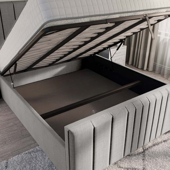Cambridge Upholstered Ottoman Bed - Silver Linoso