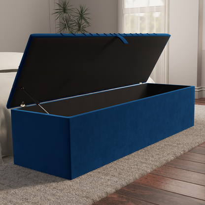 Sunrise Ottoman Storage Box - Blue Plush Velvet