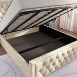 Valencia Upholstered Ottoman Bed - Cream Chenille