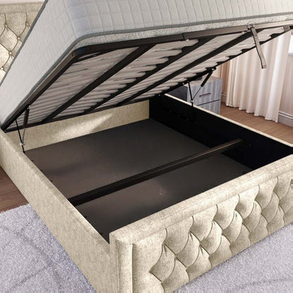 Valencia Upholstered Ottoman Bed - Cream Chenille