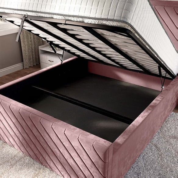Oxford Upholstered Ottoman Bed - Pink Plush Velvet
