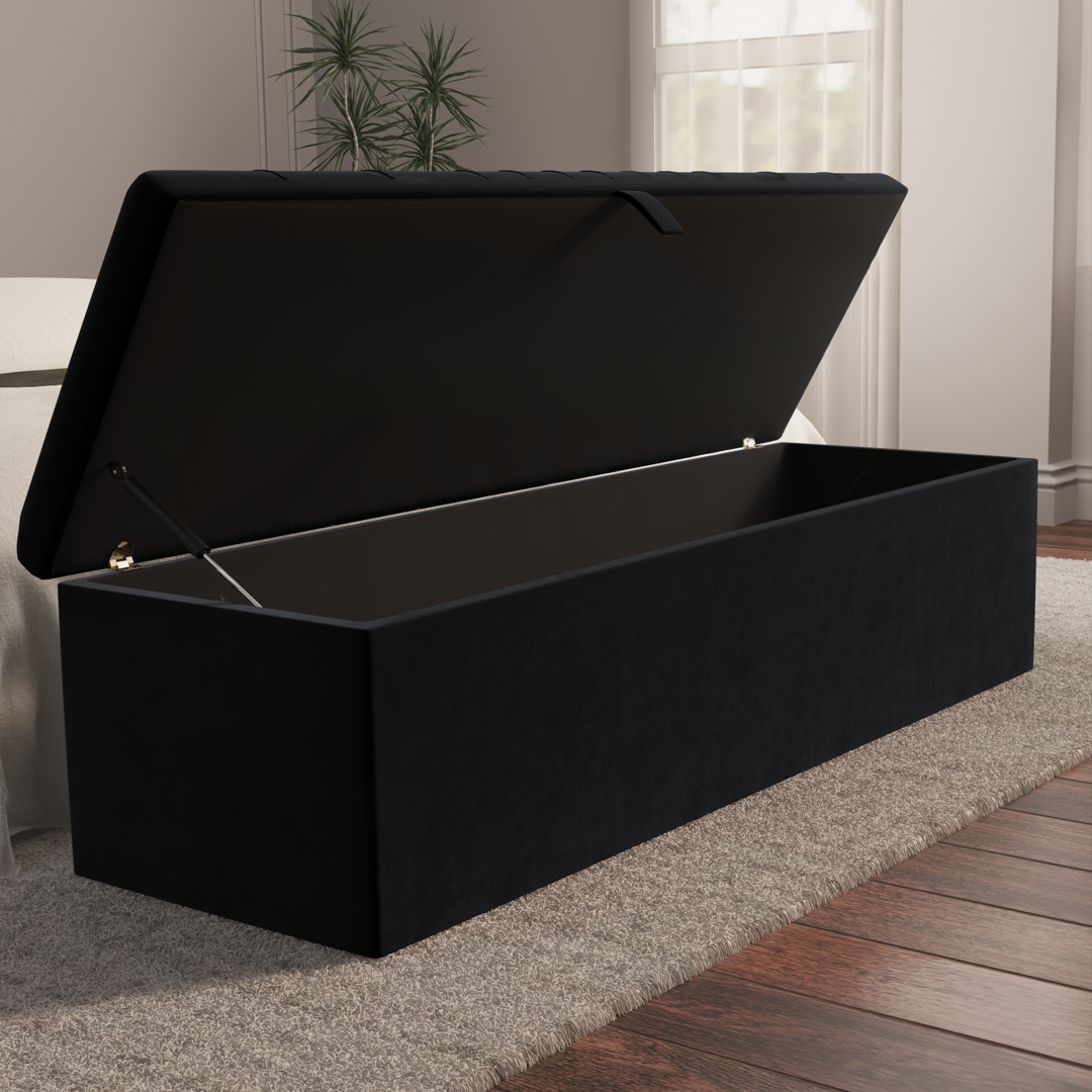 Cambridge Ottoman Storage Box - Black Plush Velvet