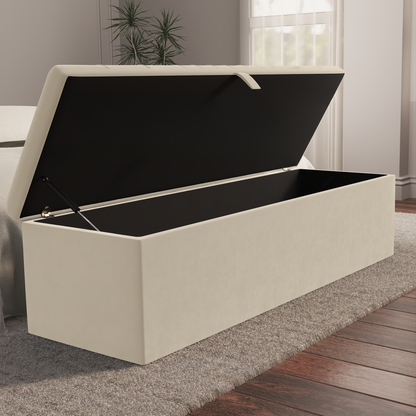 Cambridge Ottoman Storage Box - Cream Plush Velvet