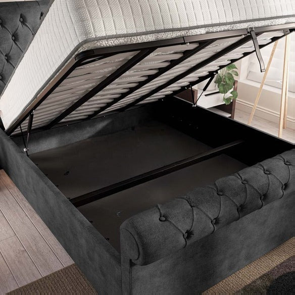 Berlin Upholstered Ottoman Bed - Charcoal Coniston