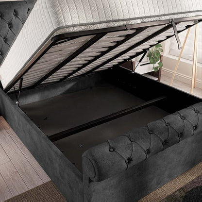 Berlin Upholstered Ottoman Bed - Charcoal Coniston