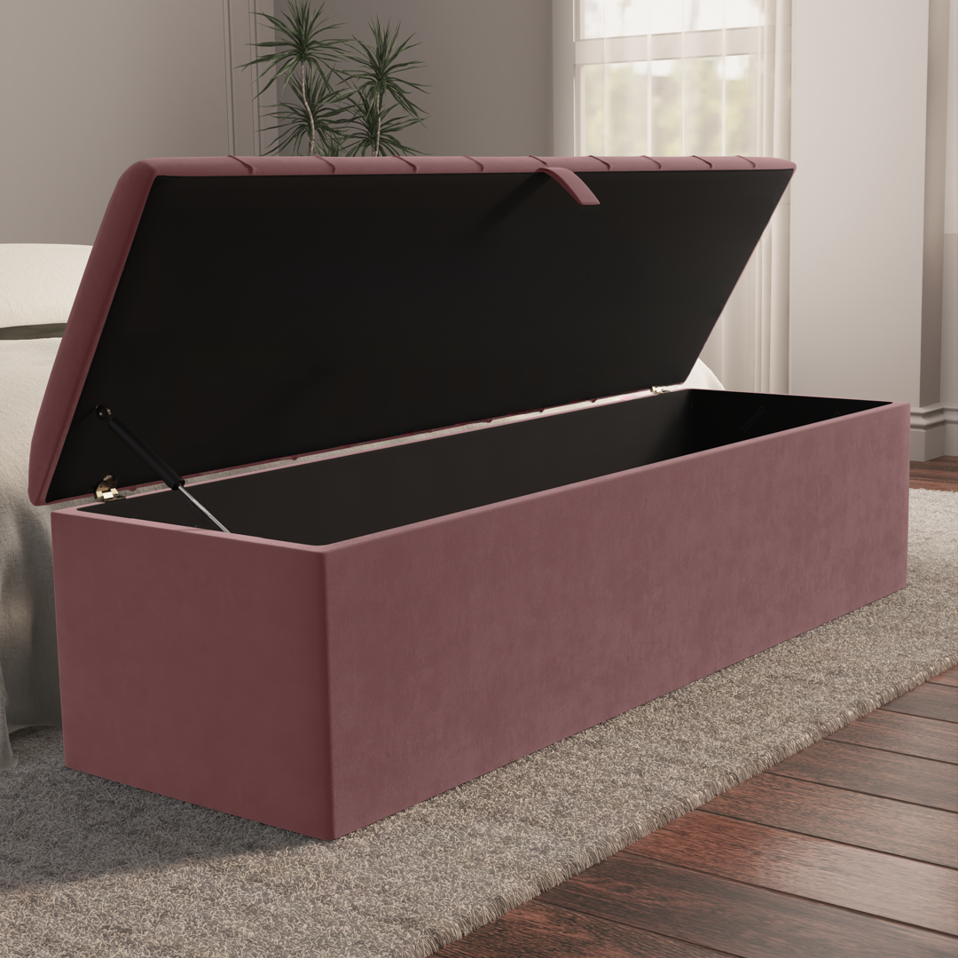 Lisbon Ottoman Storage Box - Pink Plush Velvet