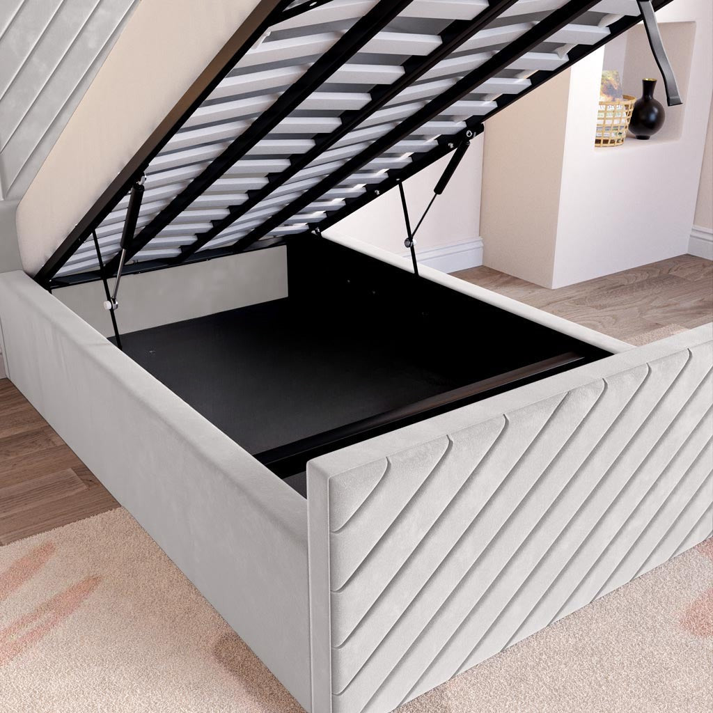 Oxford Kids Upholstered Ottoman Bed - Silver Plush Velvet