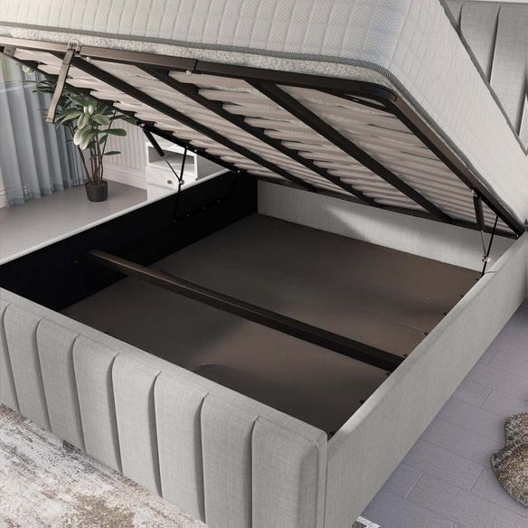 Lisbon Upholstered Ottoman Bed - Silver Linoso