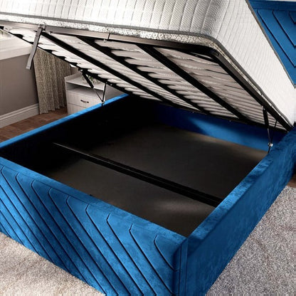 Oxford Upholstered Ottoman Bed - Blue Plush Velvet