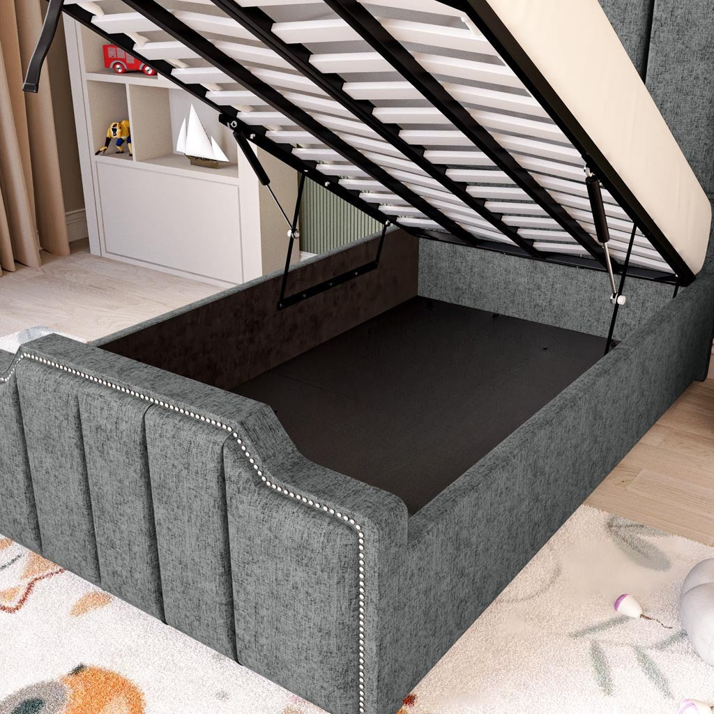 Washington Kids Upholstered Ottoman Bed - Charcoal Chenille