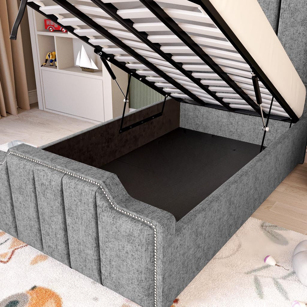 Washington Kids Upholstered Ottoman Bed - Silver Chenille