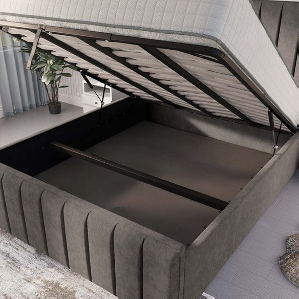 Lisbon Upholstered Ottoman Bed - Slate Grey Naples