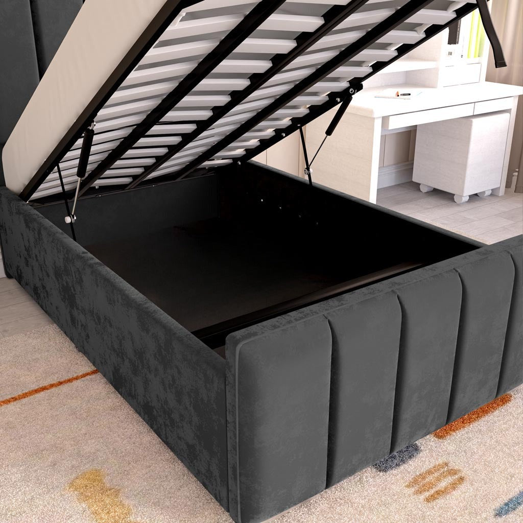 Lisbon Kids Upholstered Ottoman Bed - Steel Plush Velvet