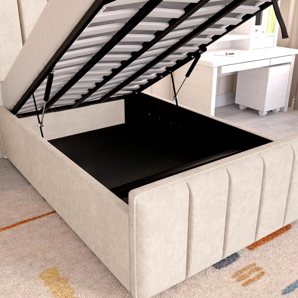 Lisbon Kids Upholstered Ottoman Bed - Cream Naples