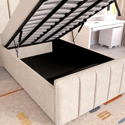 Lisbon Kids Upholstered Ottoman Bed - Cream Naples
