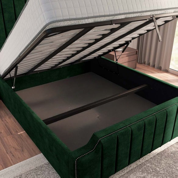 Washington Upholstered Ottoman Bed - Emerald Coniston