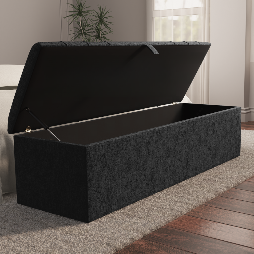 Dallas Ottoman Storage Box - Black Chenille