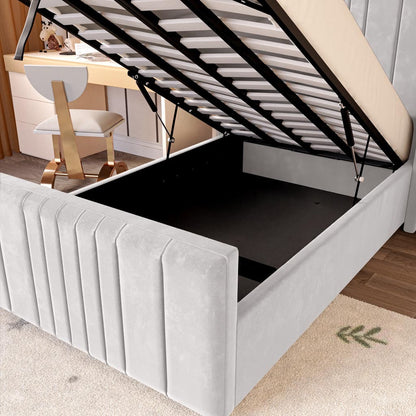 Cambridge Kids Upholstered Ottoman Bed - Silver Plush Velvet