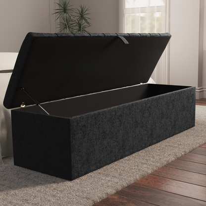 Chesterfield Ottoman Storage Box - Black Chenille