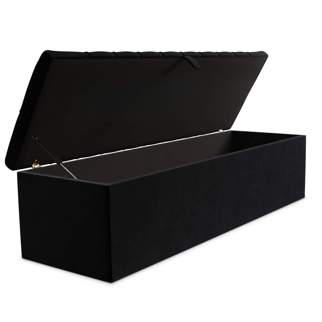 Chesterfield Ottoman Storage Box - Black Plush Velvet