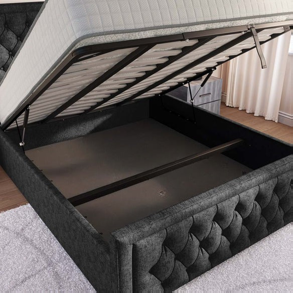 Valencia Upholstered Ottoman Bed - Black Chenille