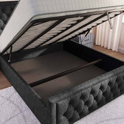 Valencia Upholstered Ottoman Bed - Black Chenille