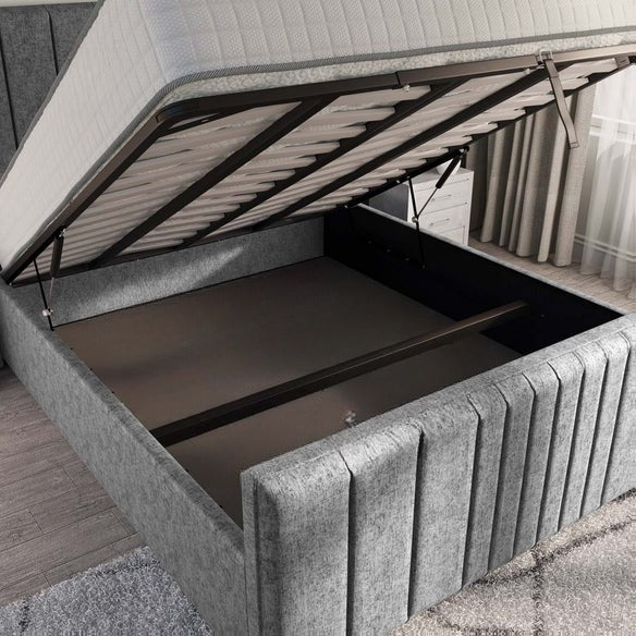 Cambridge Upholstered Ottoman Bed - Silver Chenille