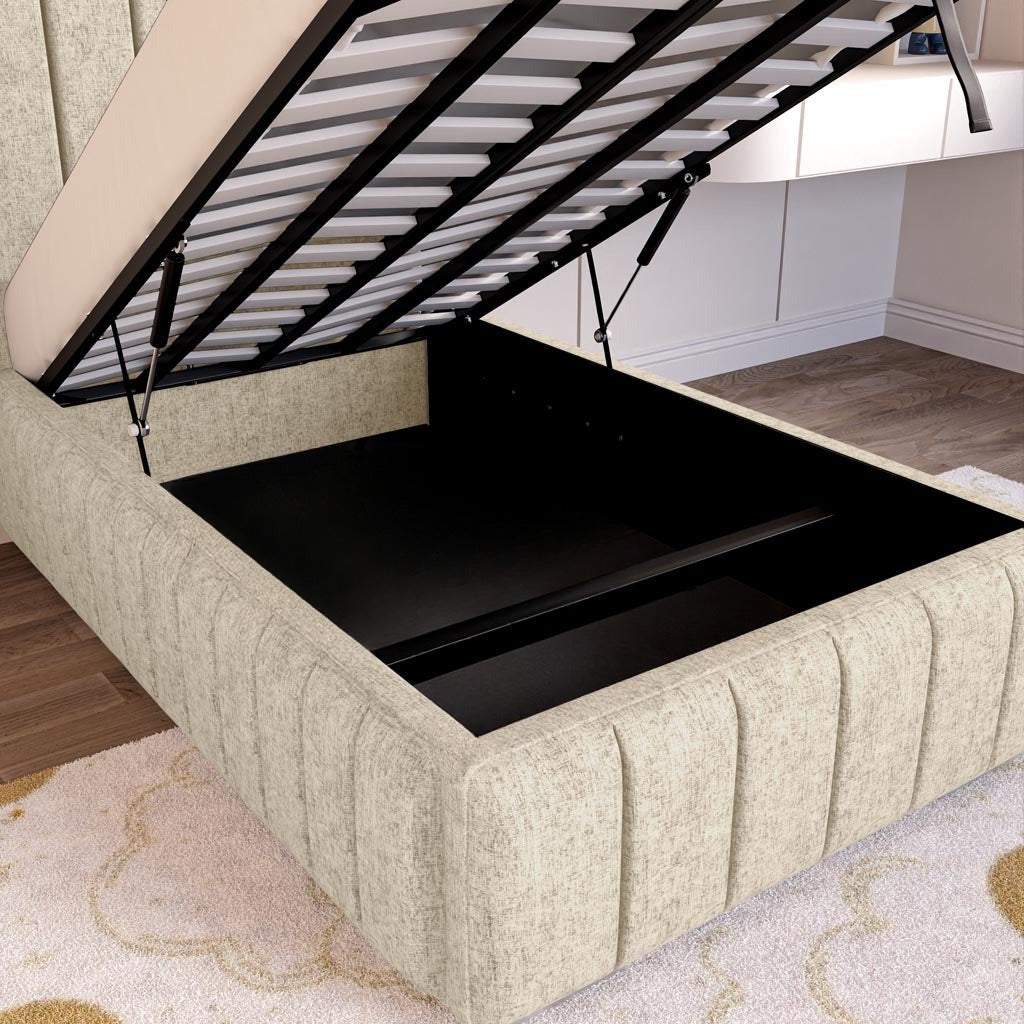 Milan Kids Upholstered Ottoman Bed - Cream Chenille