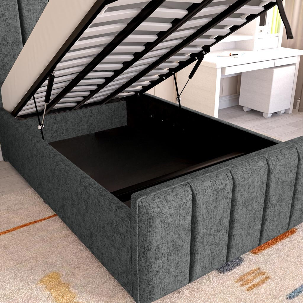 Lisbon Kids Upholstered Ottoman Bed - Charcoal Chenille