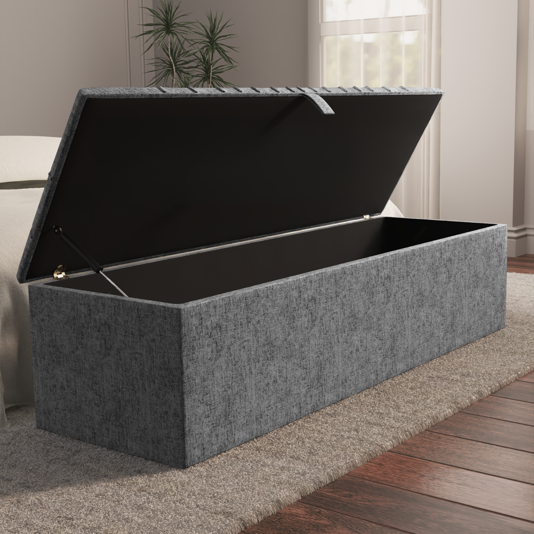 Sunrise Ottoman Storage Box - Silver Chenille